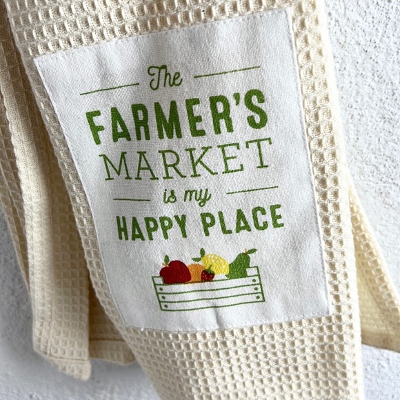 DEMDACO |🍎🍋Farmer’s Market is My Happy Place Yellow Plaid Long Kitchen Towel - Picture 7 of 8